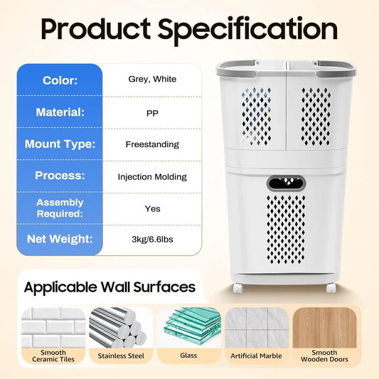 Floor standing 3-tier laundry hamper