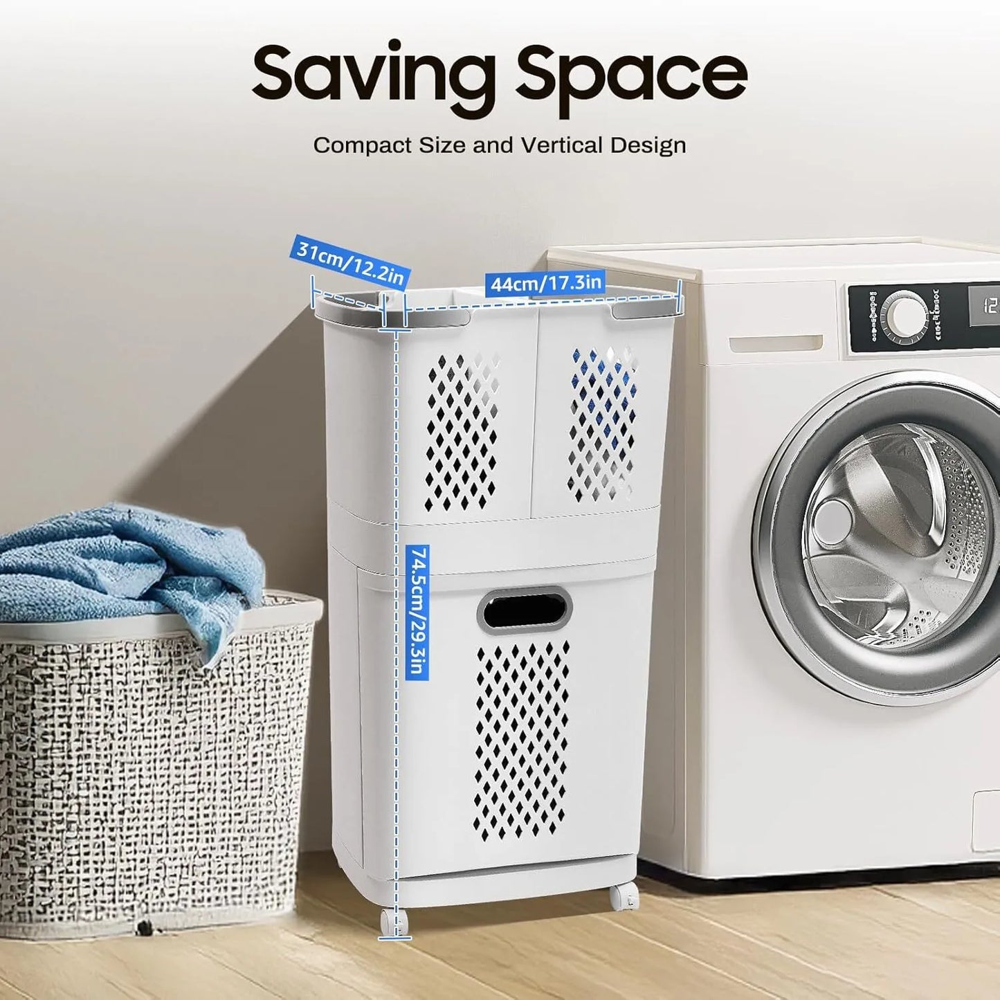 Floor standing 3-tier laundry hamper