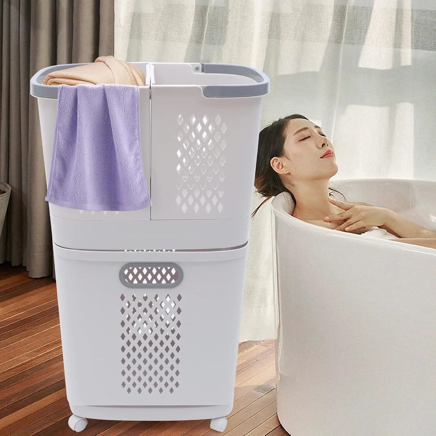 Floor standing 3-tier laundry hamper